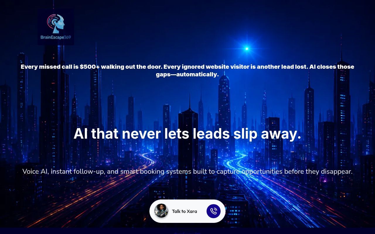 Homepage screenshot of funnels.brainescape369.com