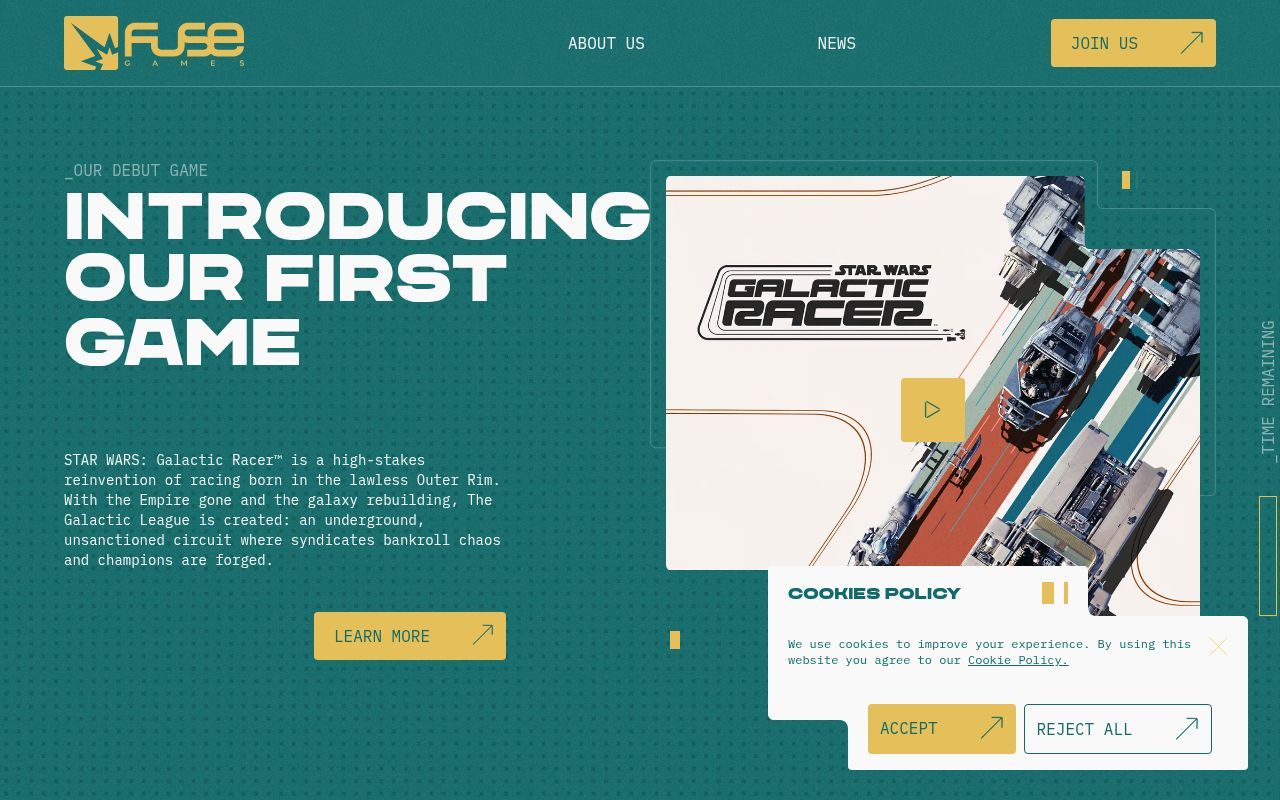 Homepage screenshot of fusegames.com