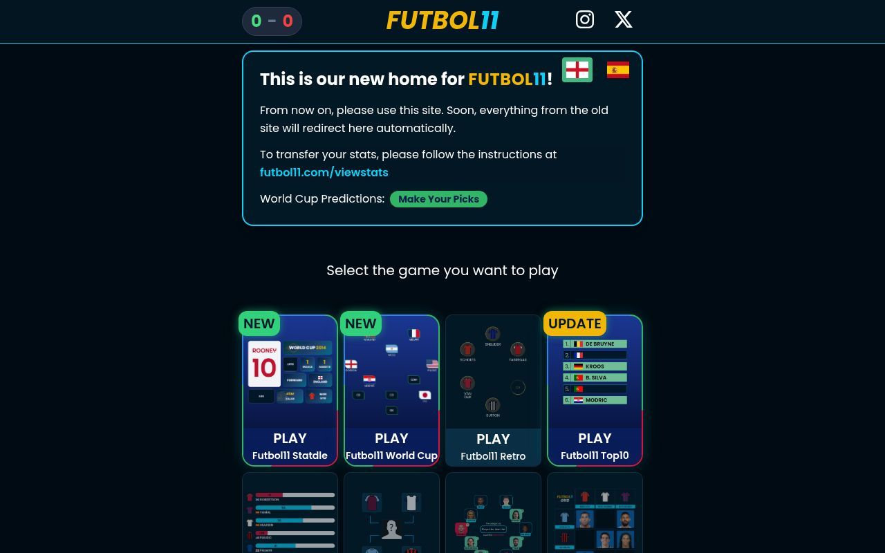 Homepage screenshot of futbol11.com