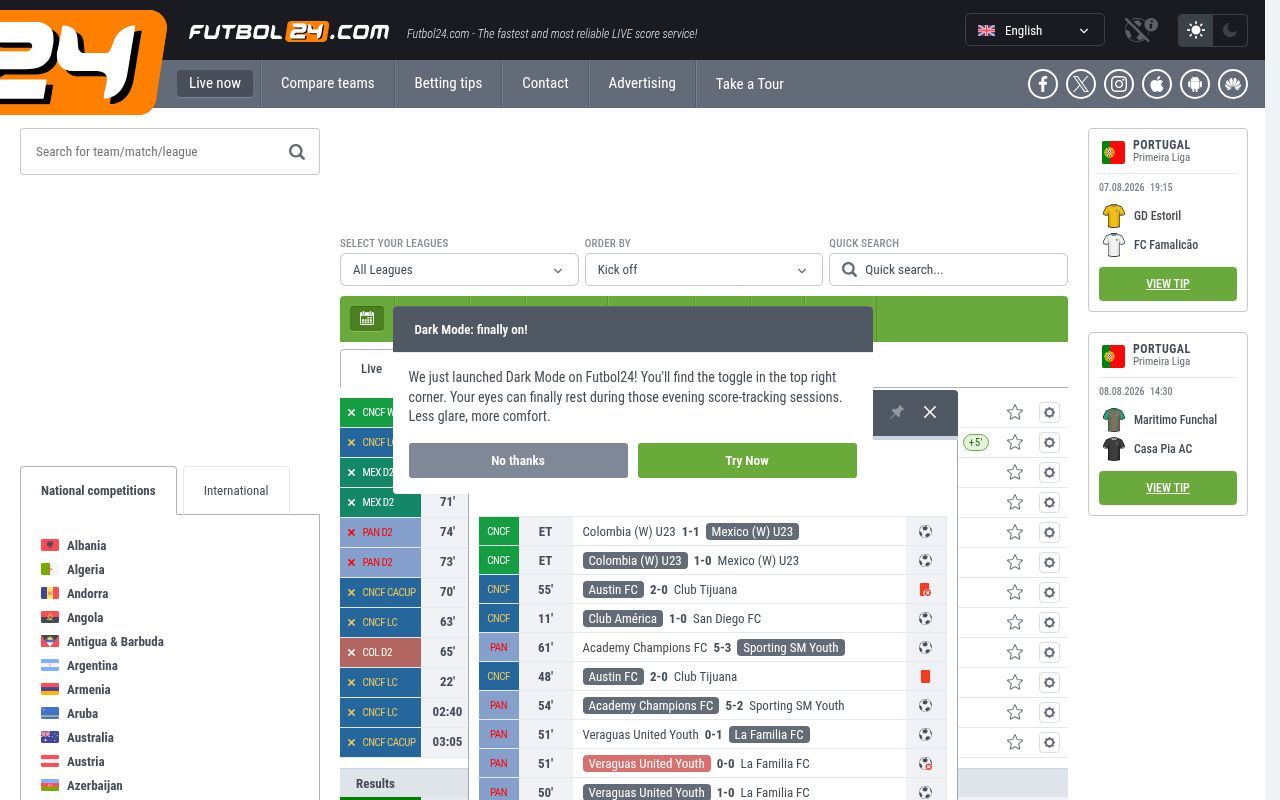 Homepage screenshot of futbol24.com