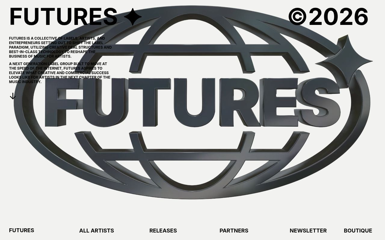 Homepage screenshot of futures.music