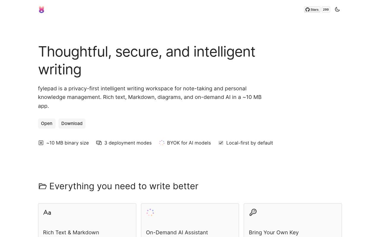 Homepage screenshot of fylepad.app