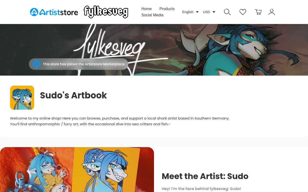 Homepage screenshot of fylkesveg.artiststore.com