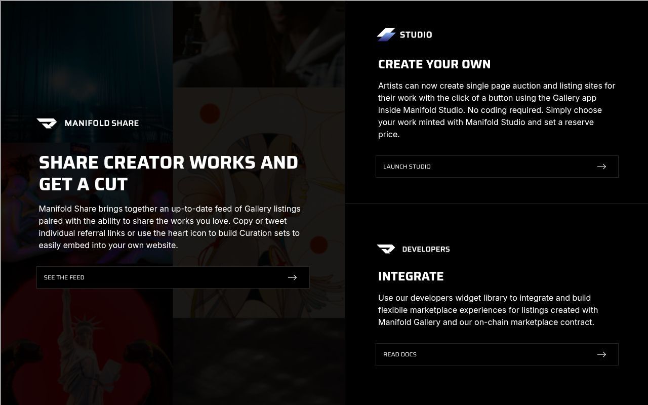 Homepage screenshot of gallery.manifold.xyz