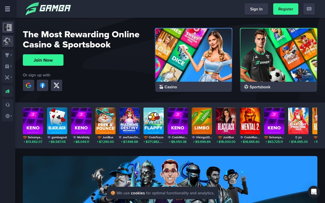 Homepage screenshot of gamba.com