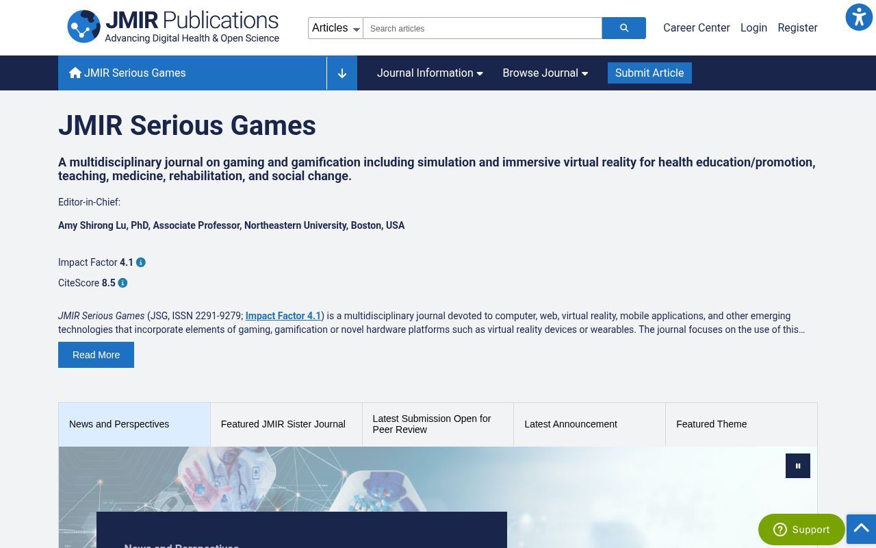 Homepage screenshot of games.jmir.org