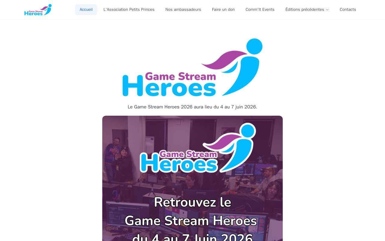 Homepage screenshot of gamestreamheroes.fr