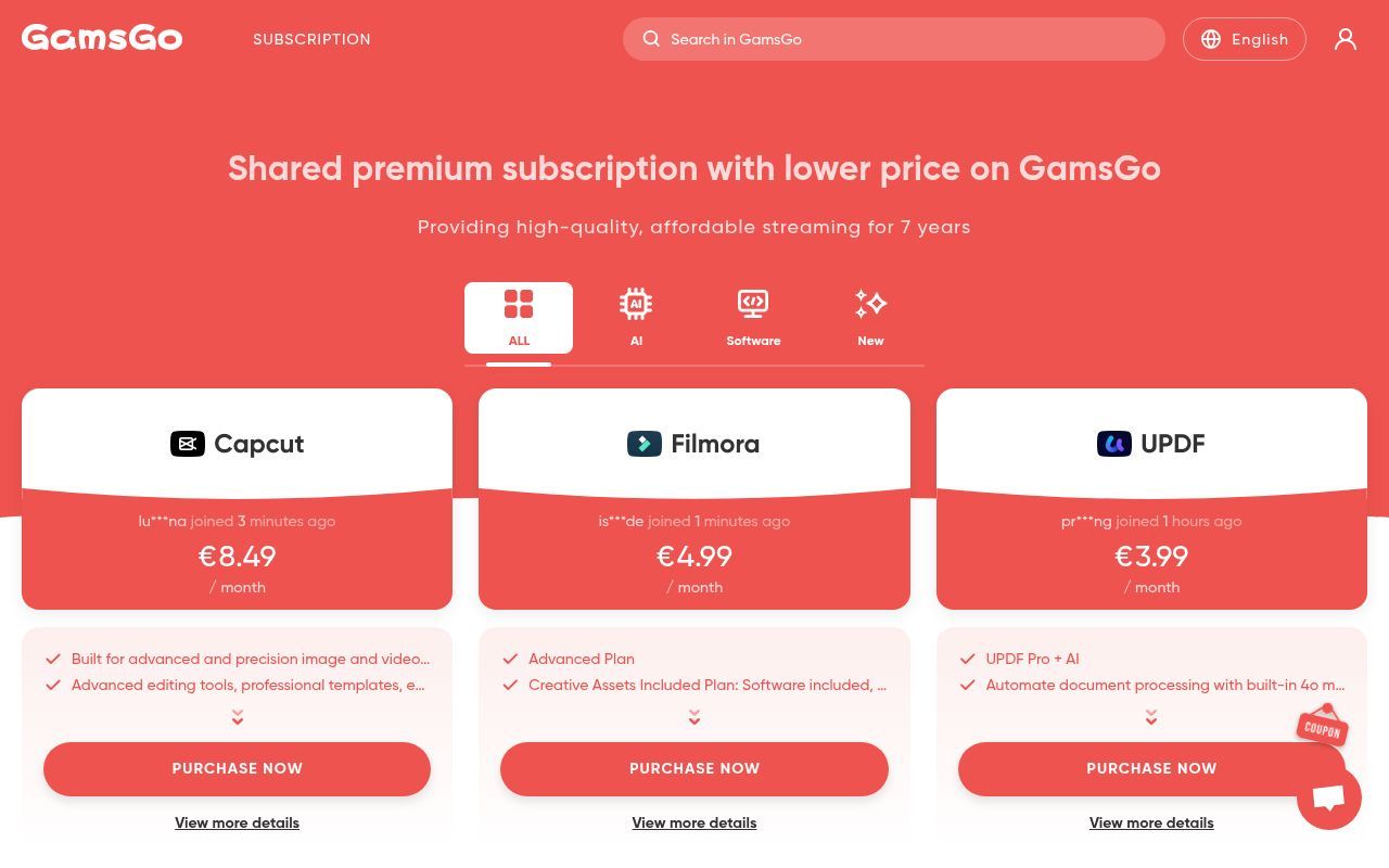 Homepage screenshot of gamsgo.com