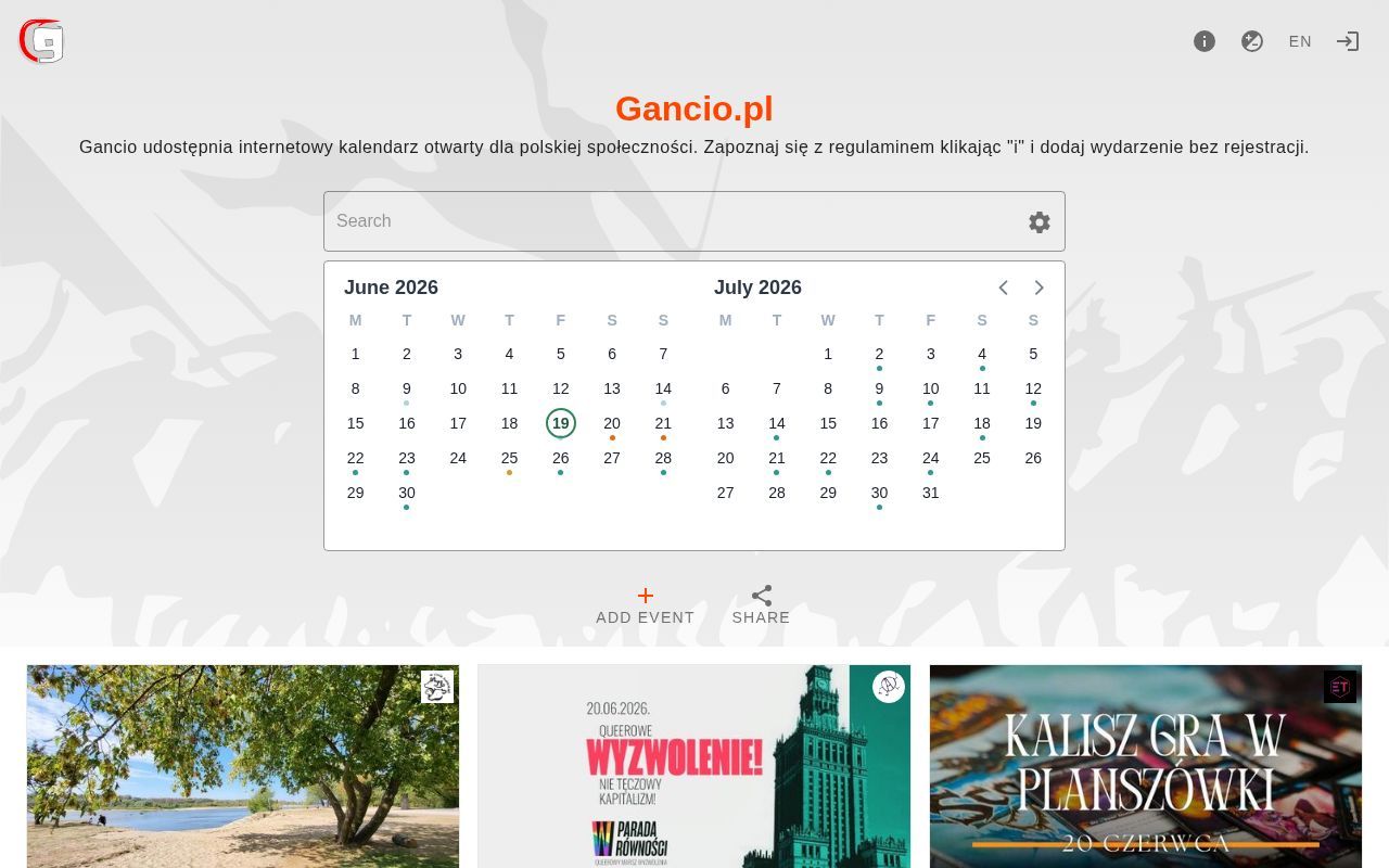 Homepage screenshot of gancio.pl