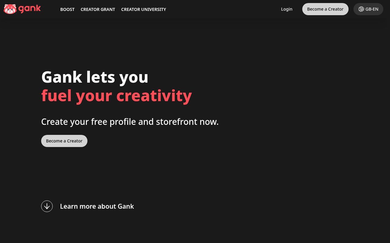 Homepage screenshot of ganknow.com