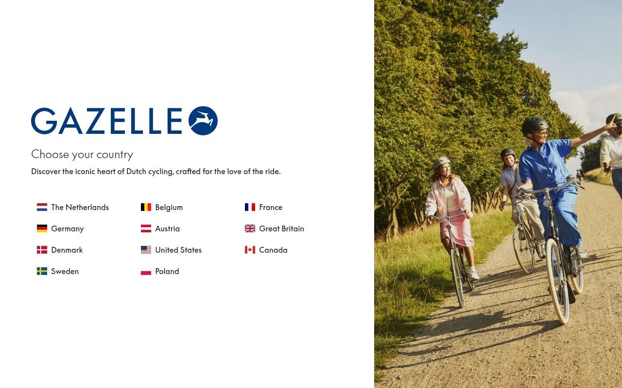 Homepage screenshot of gazellebikes.com