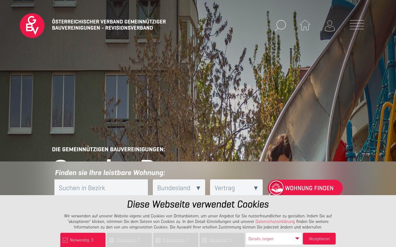 Homepage screenshot of gbv.at