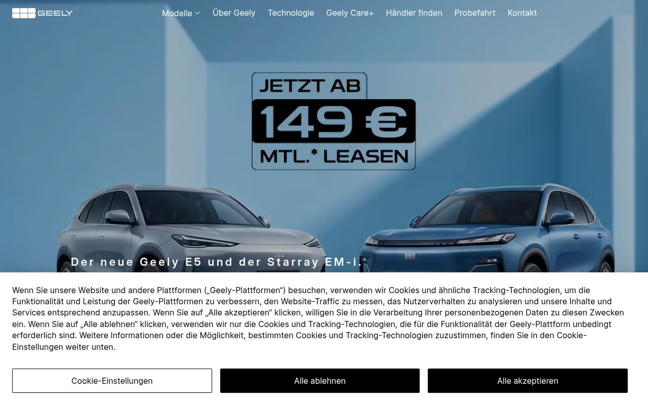 Homepage screenshot of geely.de