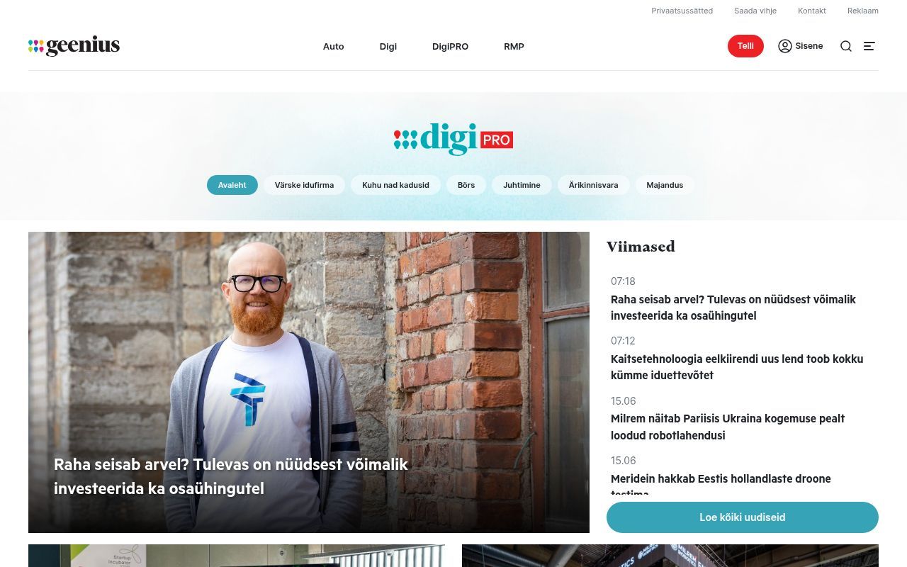 Homepage screenshot of geeniusdigipro.delfi.ee