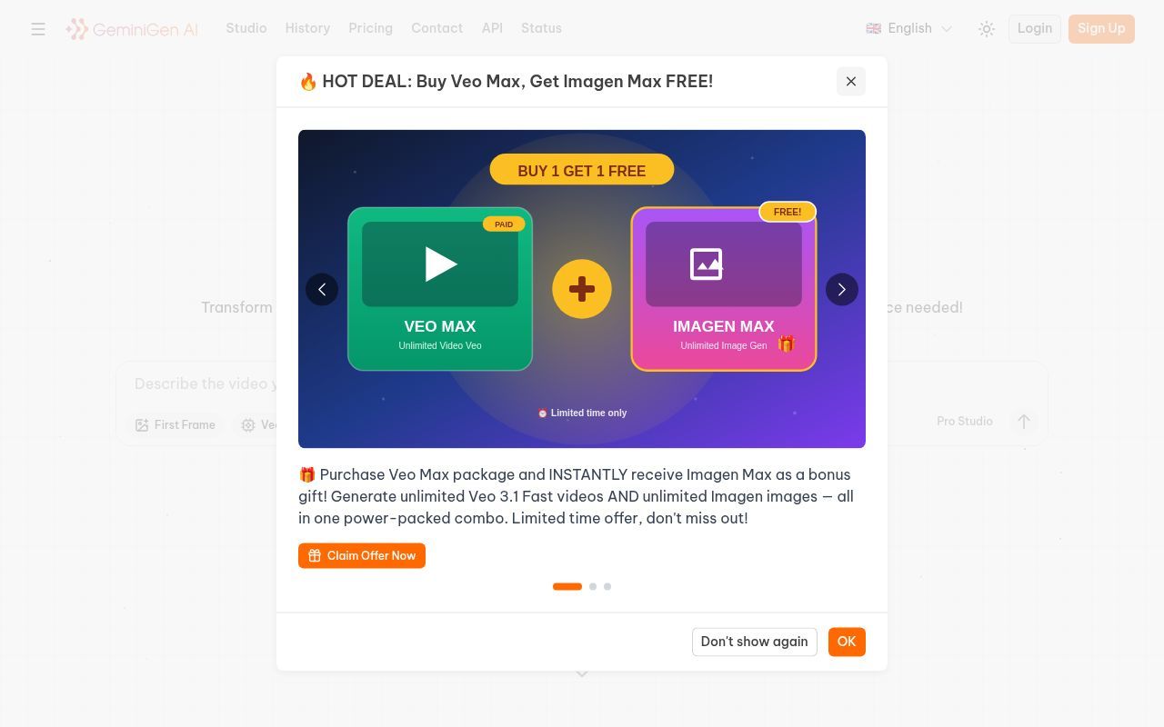 Homepage screenshot of geminigen.ai
