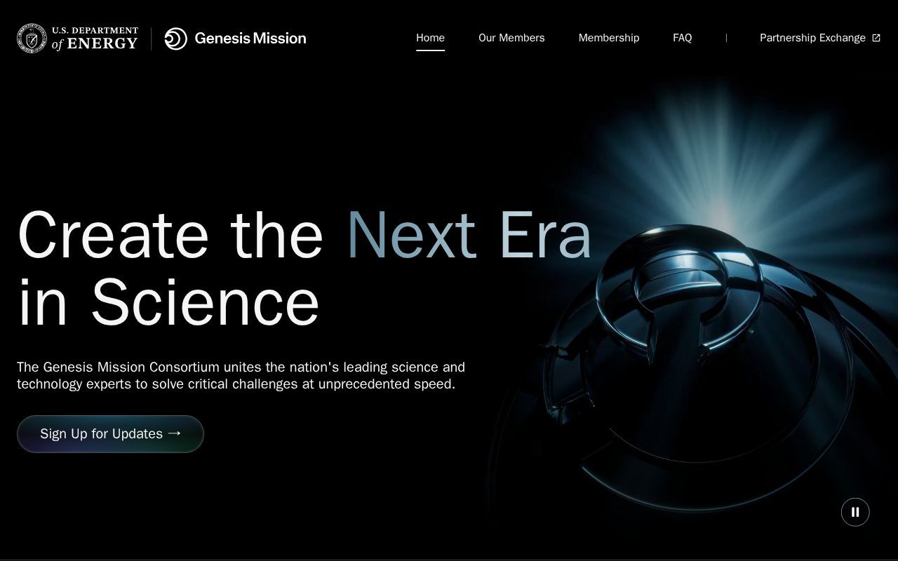 Homepage screenshot of genesismissionconsortium.org