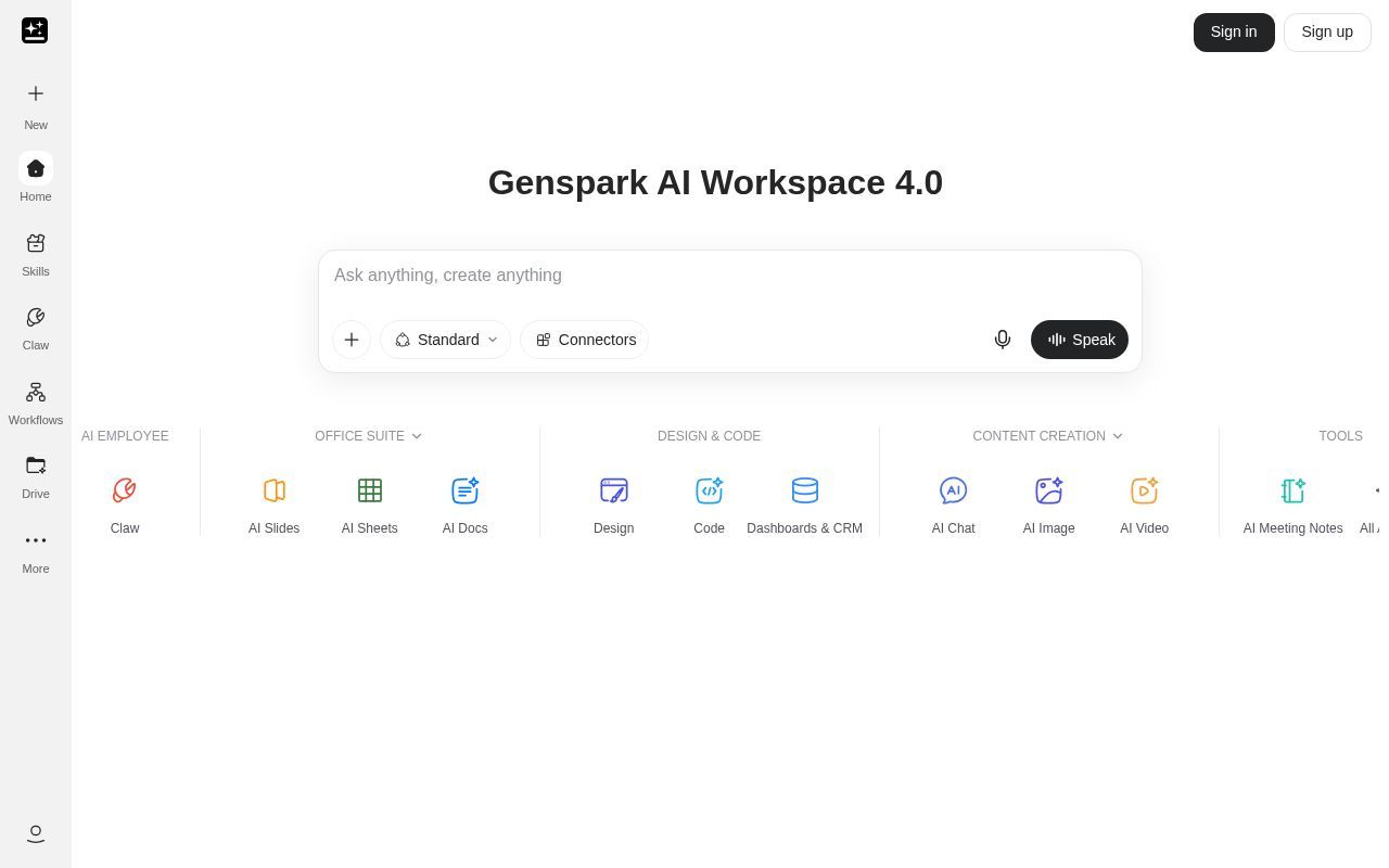 Homepage screenshot of genspark.ai