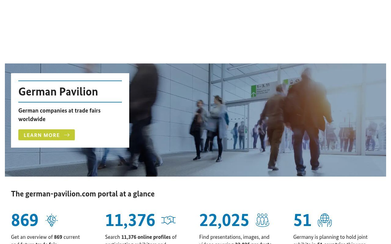 Homepage screenshot of german-pavilion.com