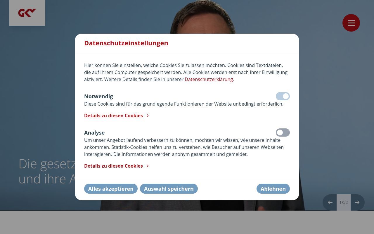 Homepage screenshot of geschaeftsbericht.gkv-spitzenverband.de