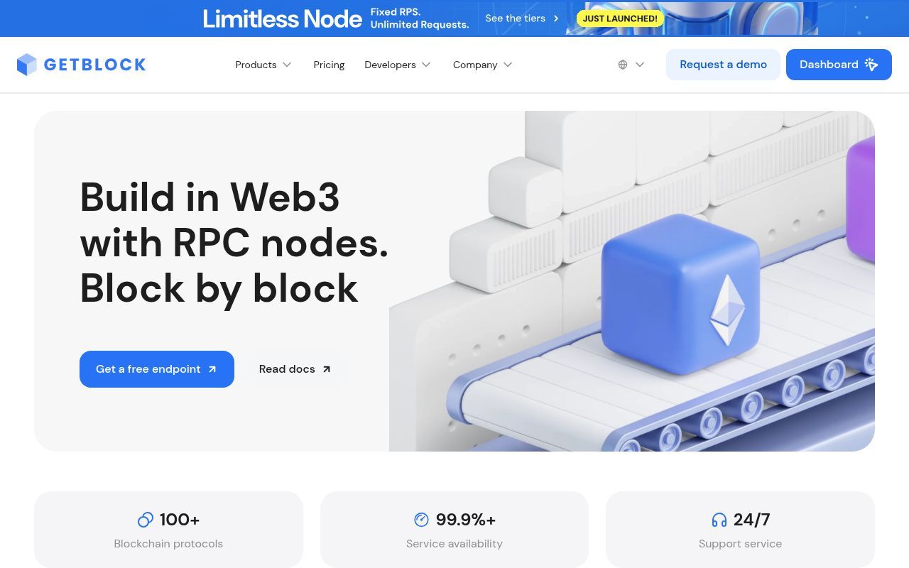 Homepage screenshot of getblock.io