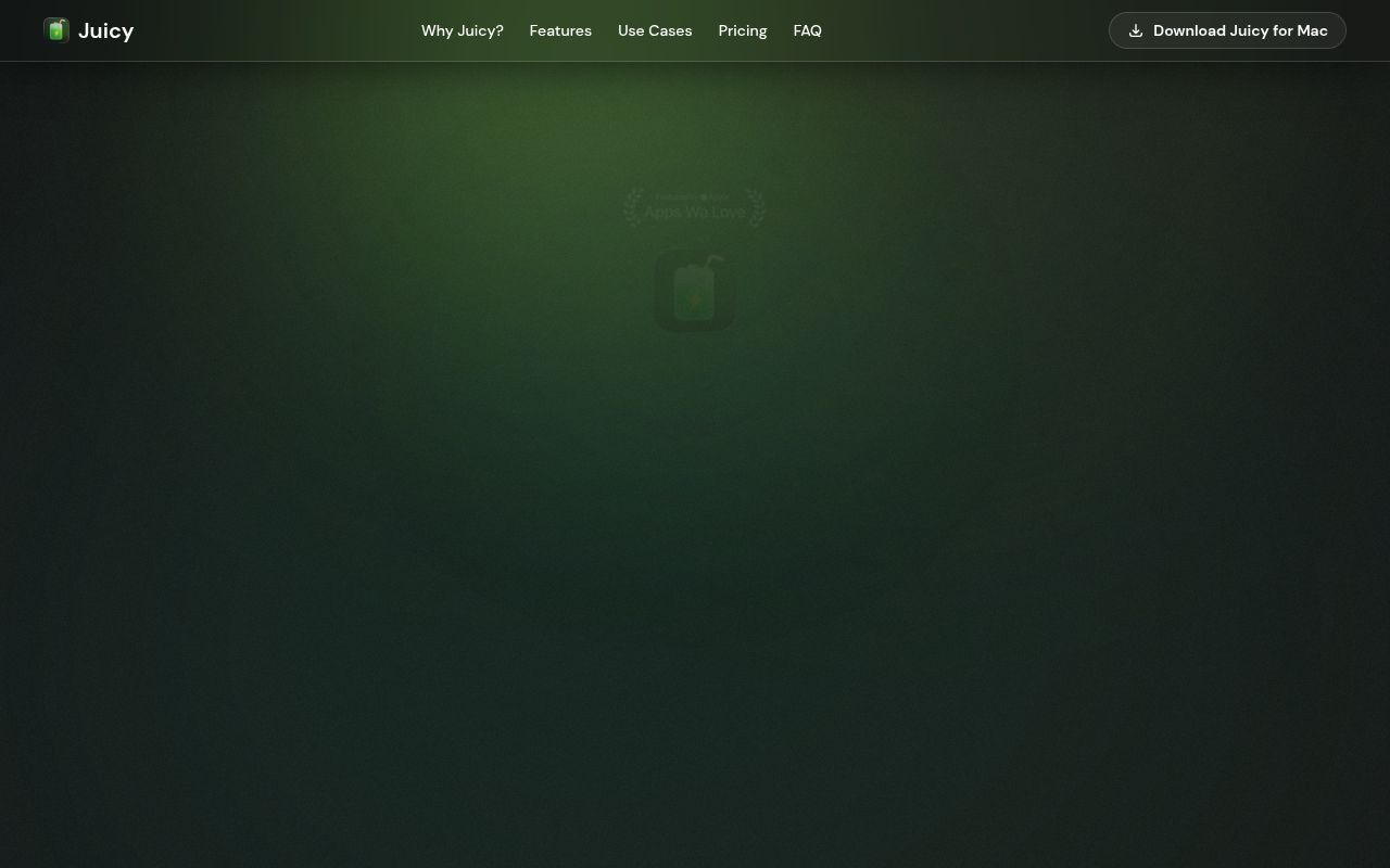 Homepage screenshot of getjuicy.app