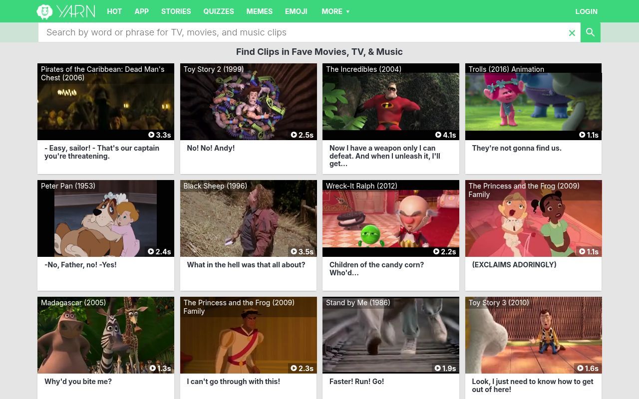 Homepage screenshot of getyarn.io