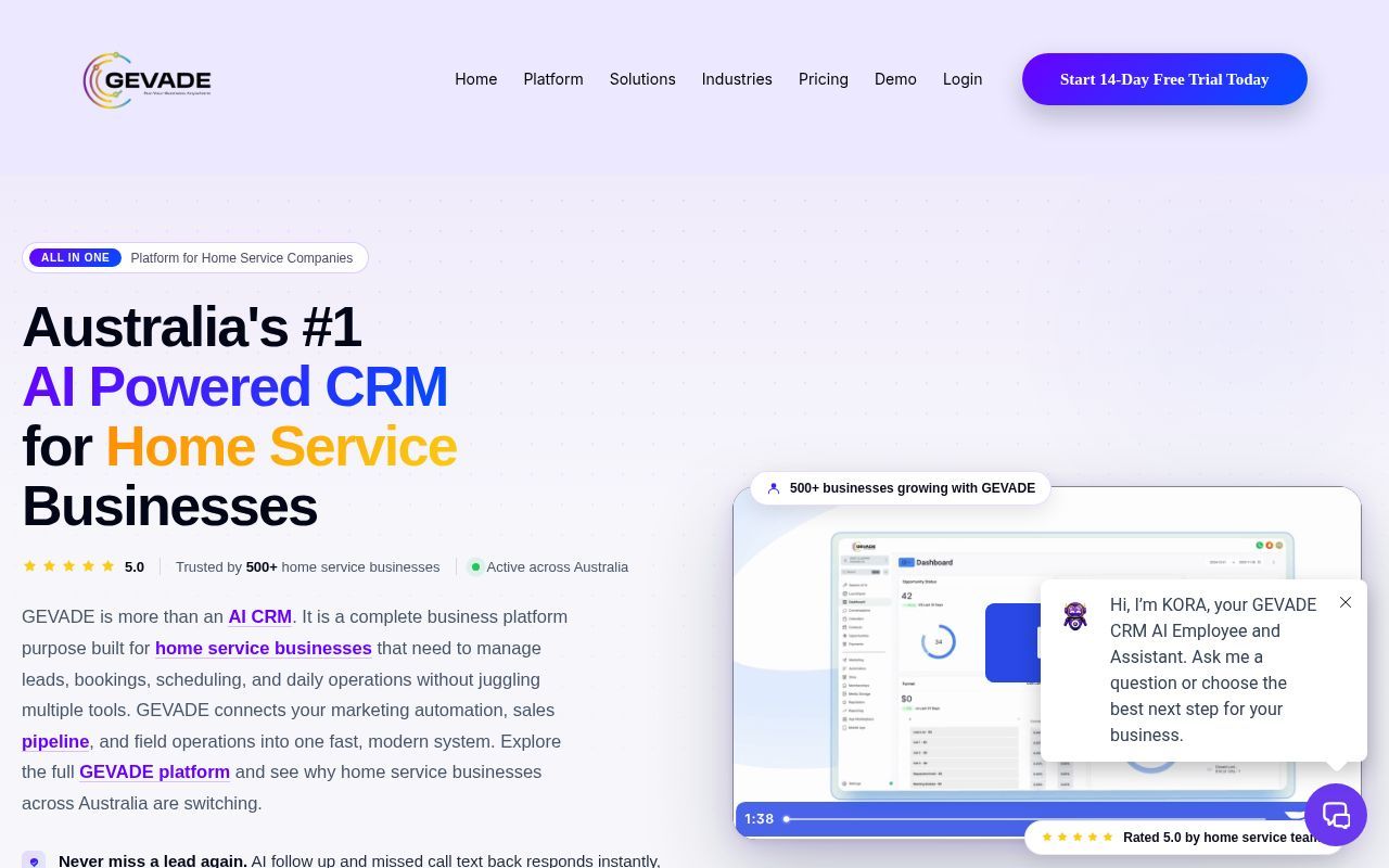 Homepage screenshot of gevade.com