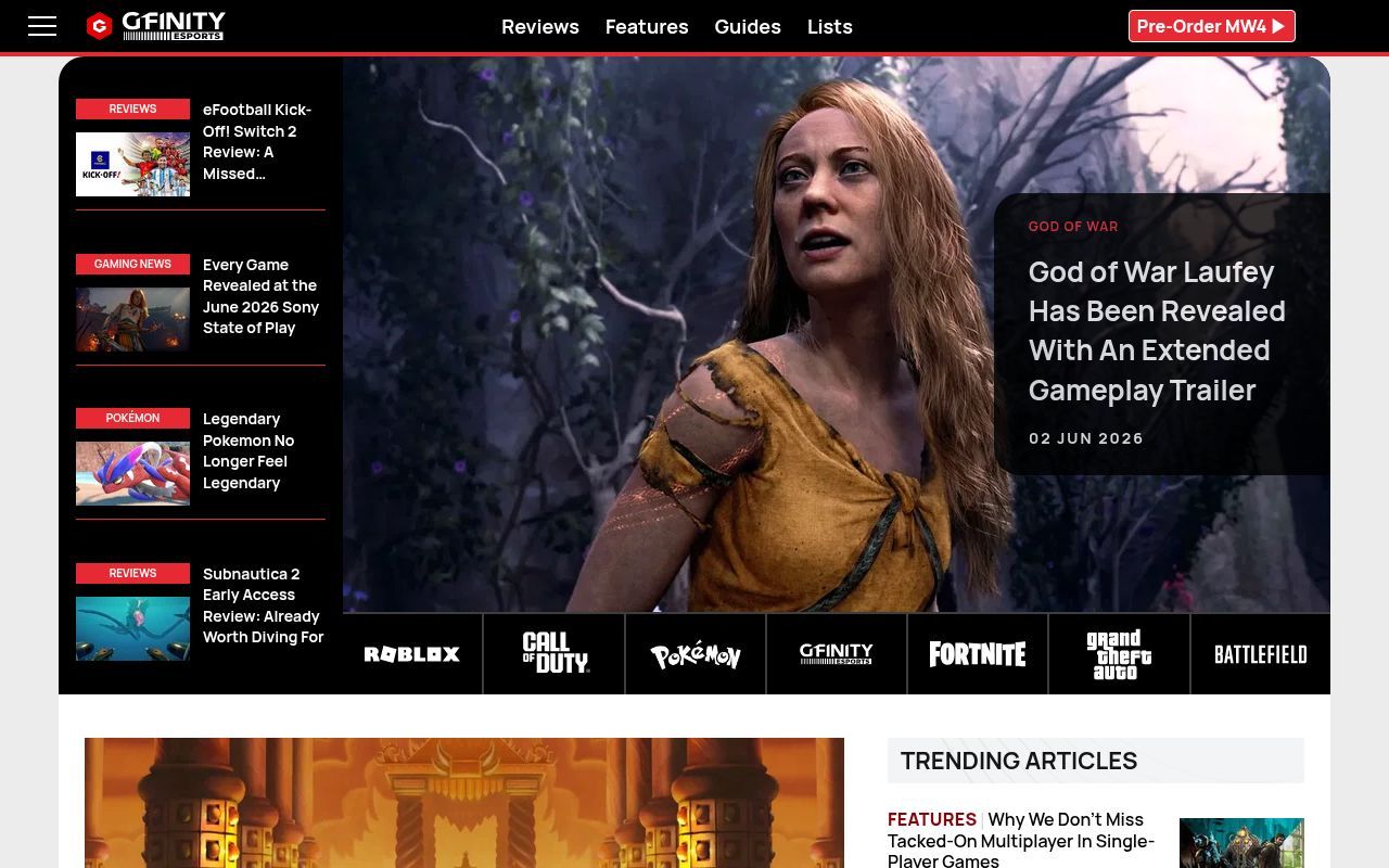 Homepage screenshot of gfinityesports.com