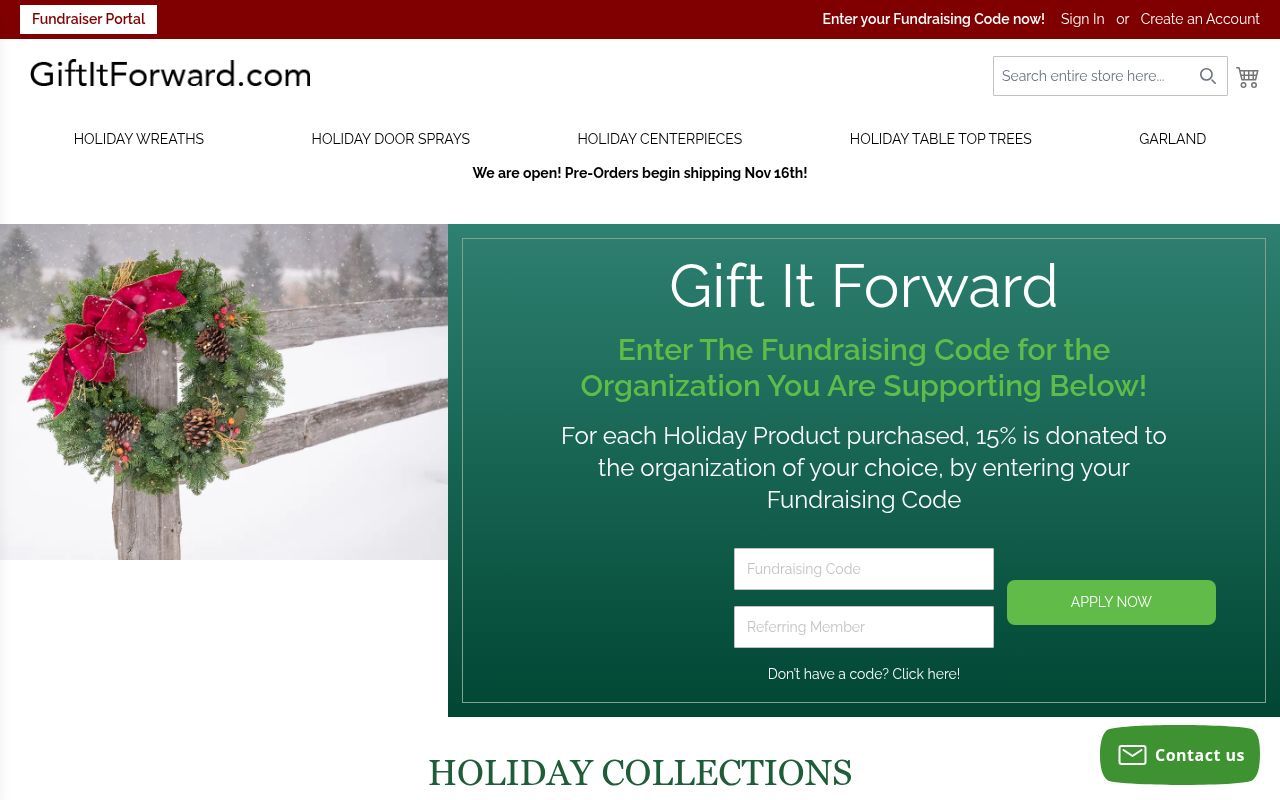 Homepage screenshot of giftitforward.com