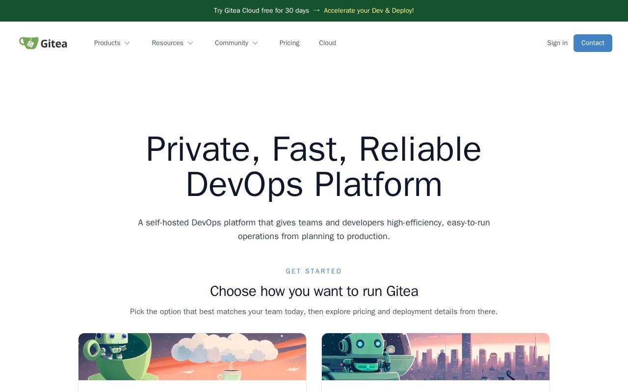 Homepage screenshot of gitea.com