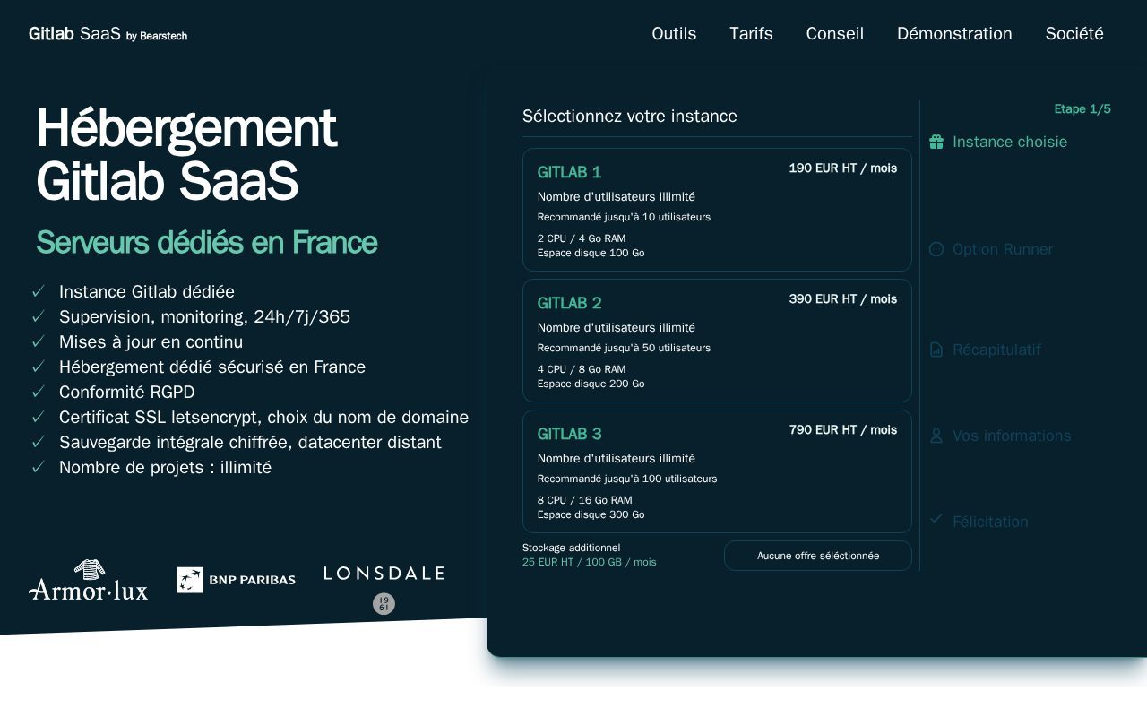 Homepage screenshot of gitlab-saas.bearstech.com