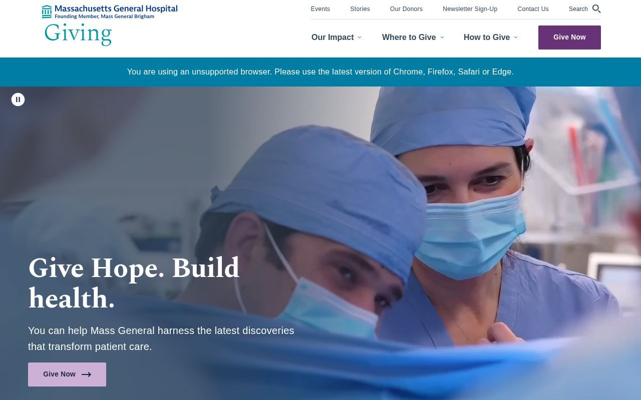 Homepage screenshot of giving.massgeneral.org