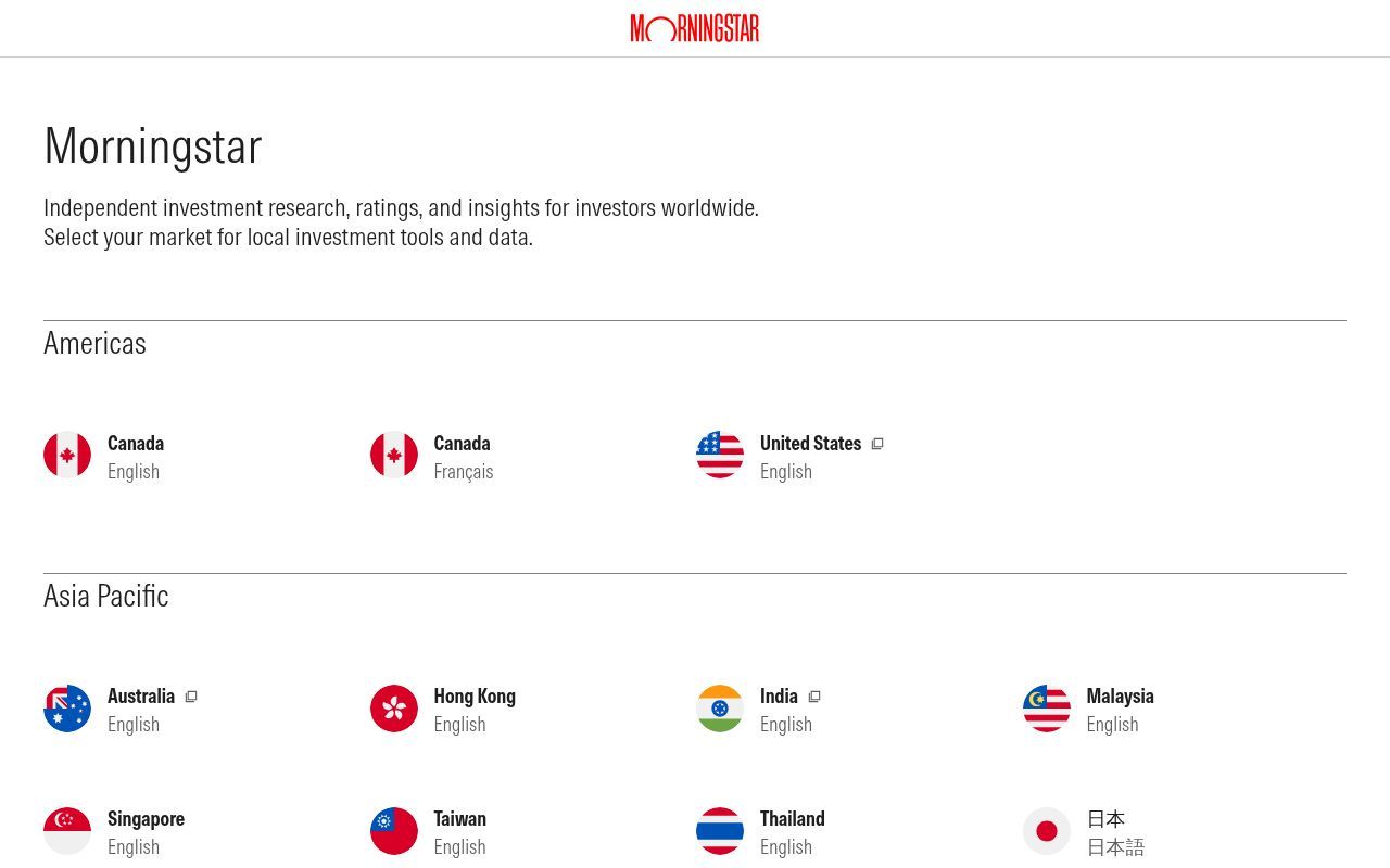 Homepage screenshot of global.morningstar.com