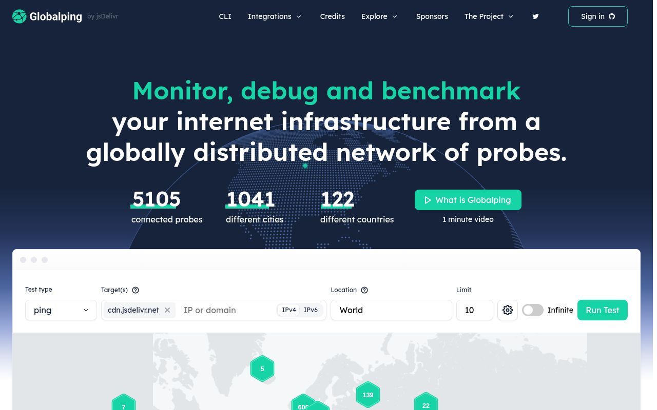 Homepage screenshot of globalping.io