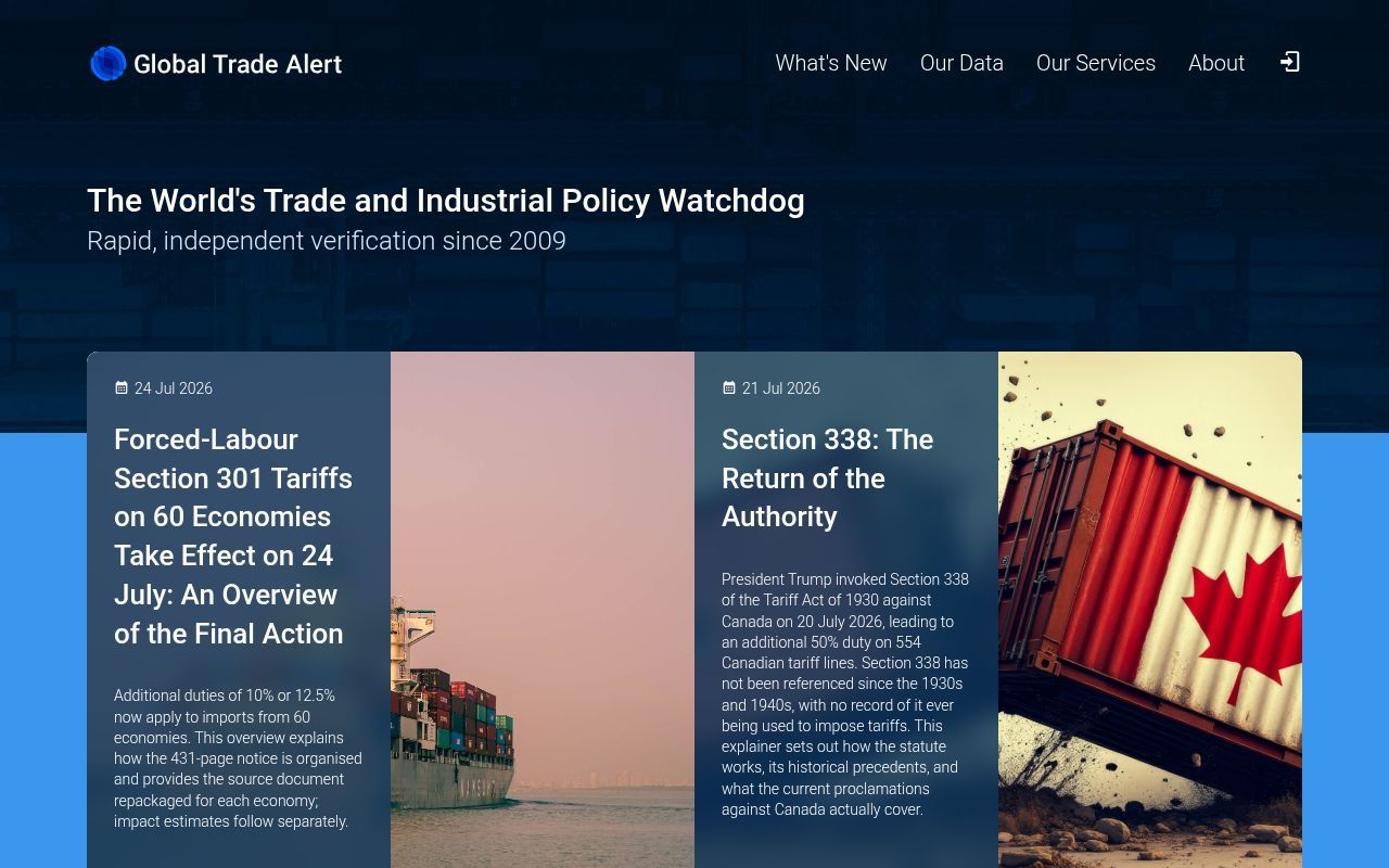 Homepage screenshot of globaltradealert.org