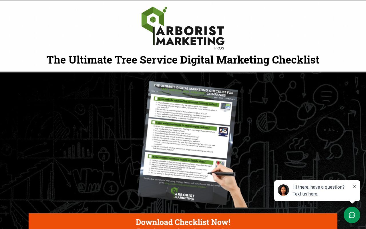 Homepage screenshot of go.arboristmarketingpros.com