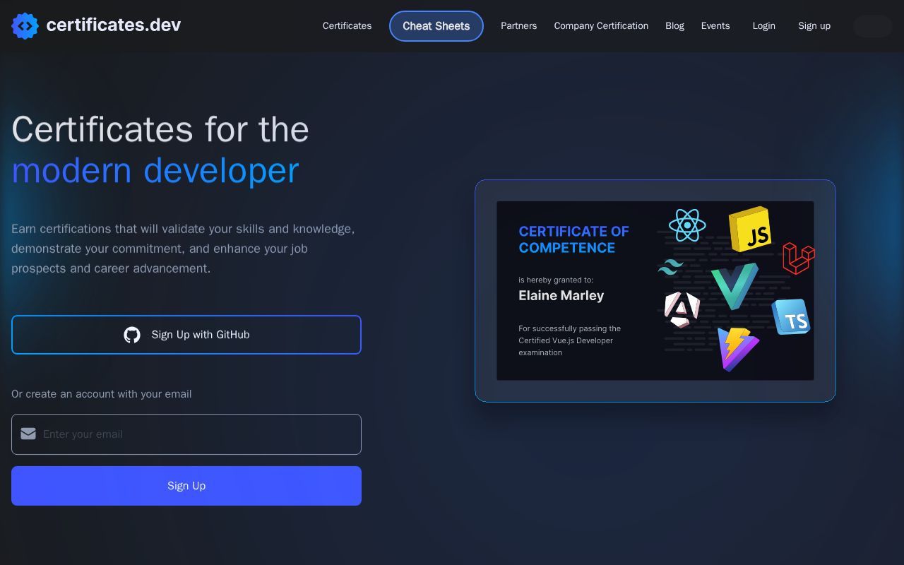 Homepage screenshot of go.certificates.dev