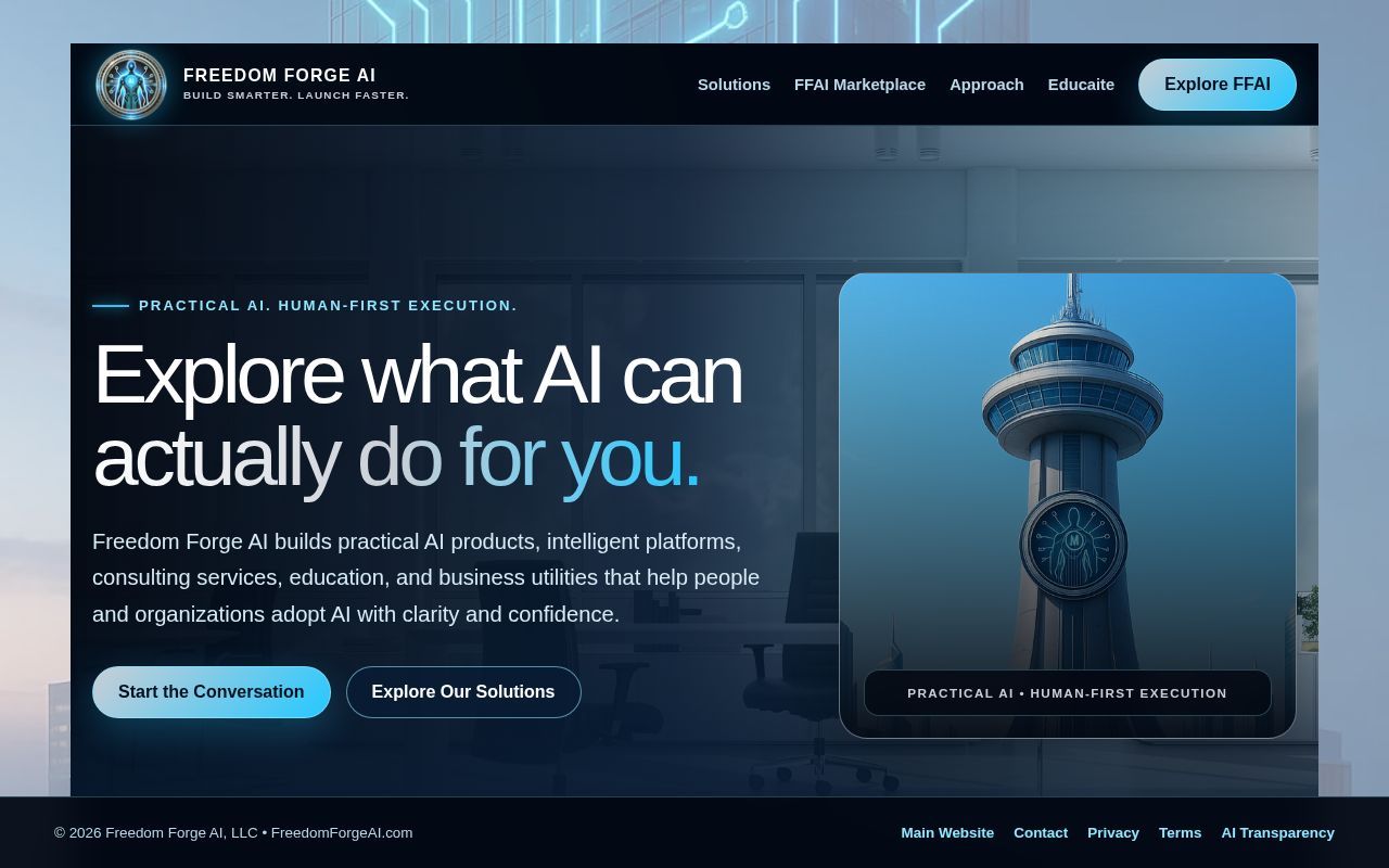 Homepage screenshot of go.freedomforgeai.com