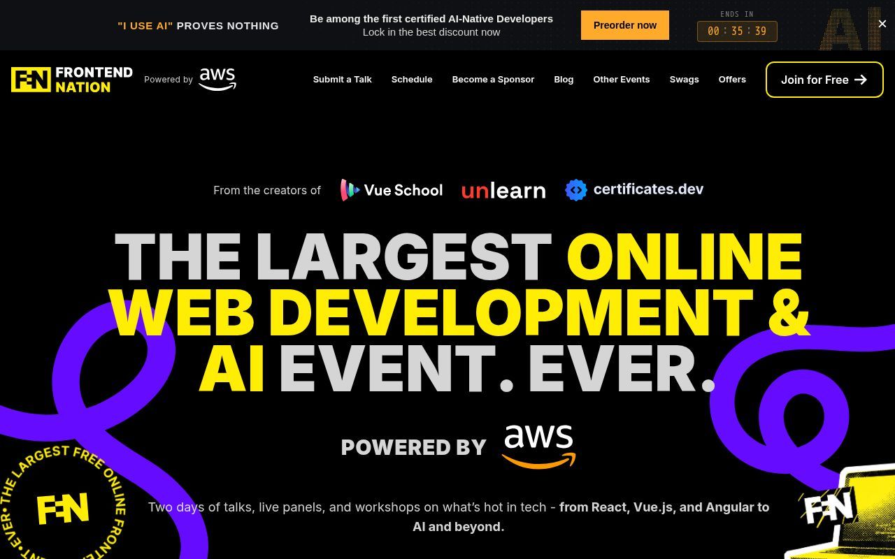 Homepage screenshot of go.frontendnation.com