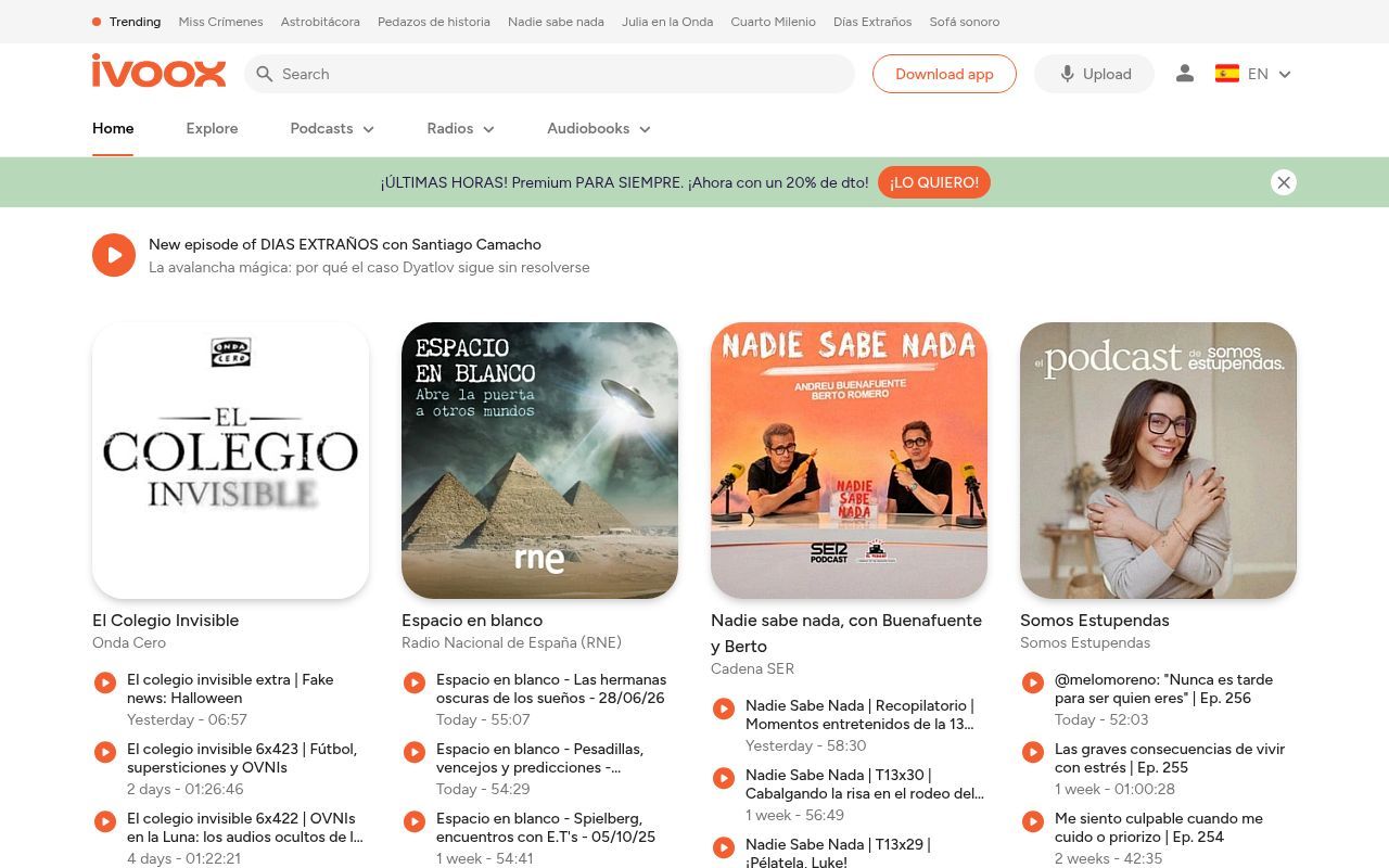 Homepage screenshot of go.ivoox.com