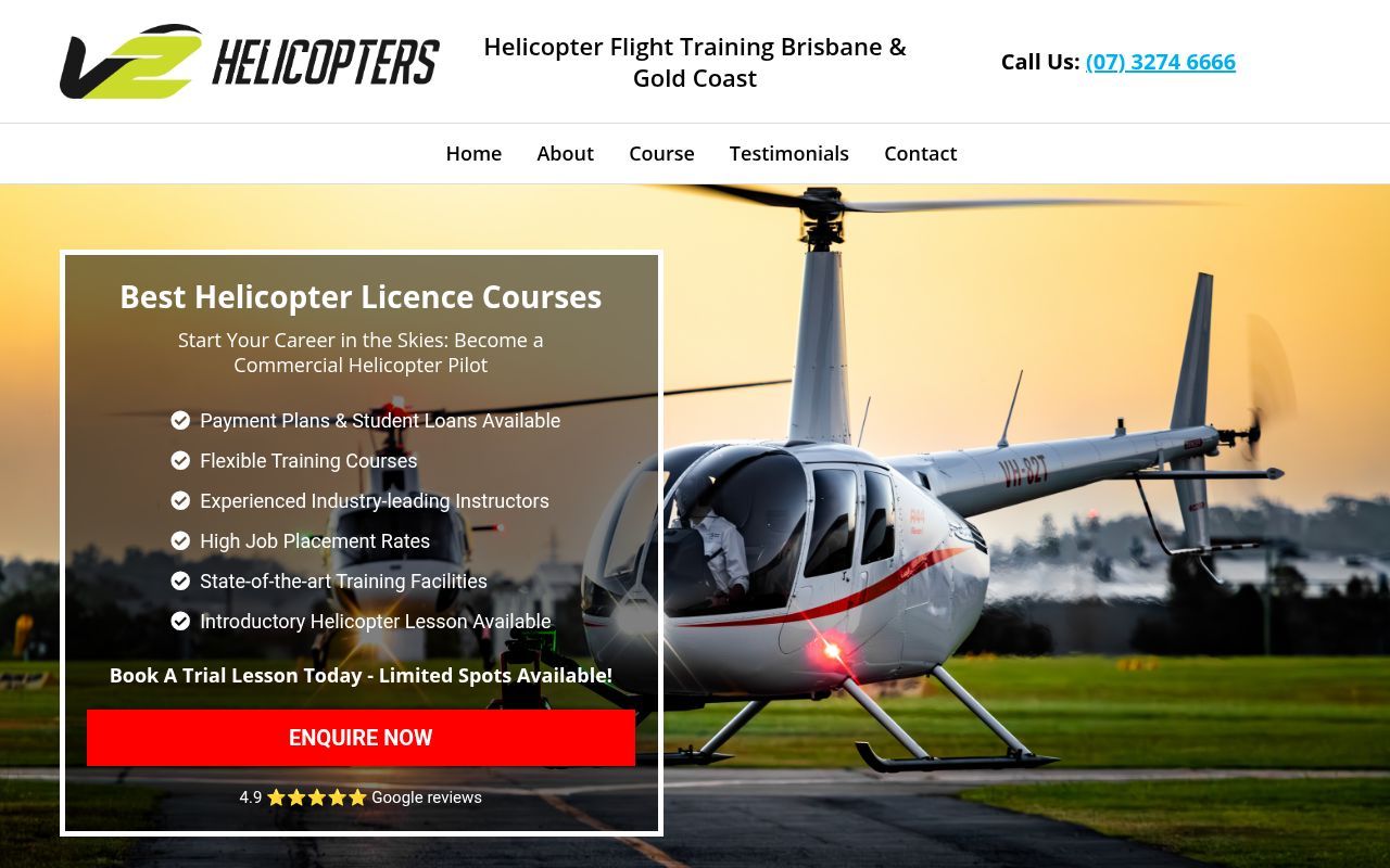 Homepage screenshot of go.v2helicopters.com.au