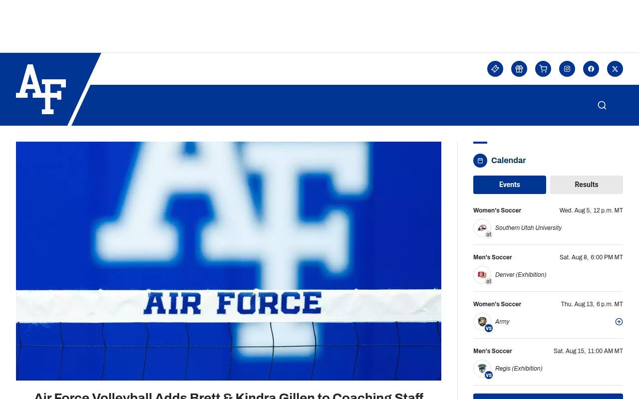 Homepage screenshot of goairforcefalcons.com