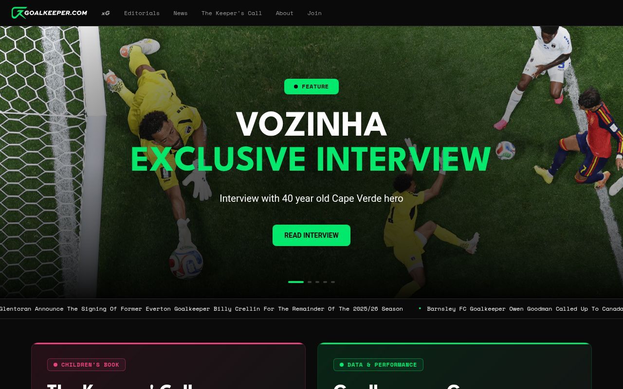 Homepage screenshot of goalkeeper.com
