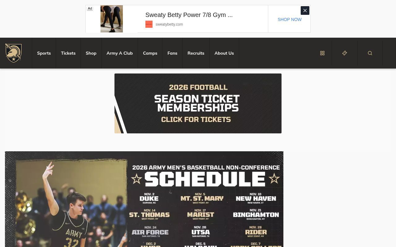 Homepage screenshot of goarmywestpoint.com