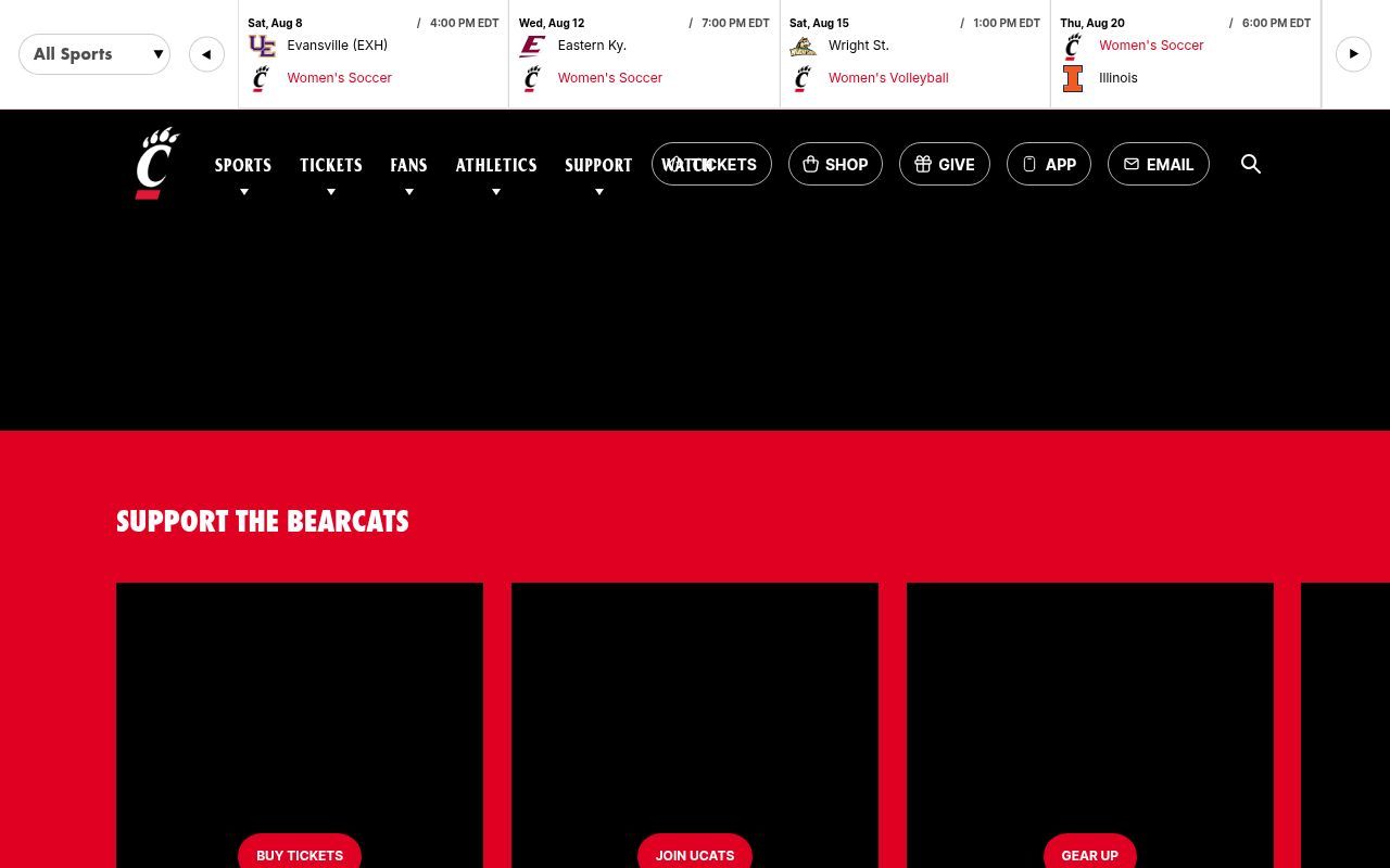 Homepage screenshot of gobearcats.com