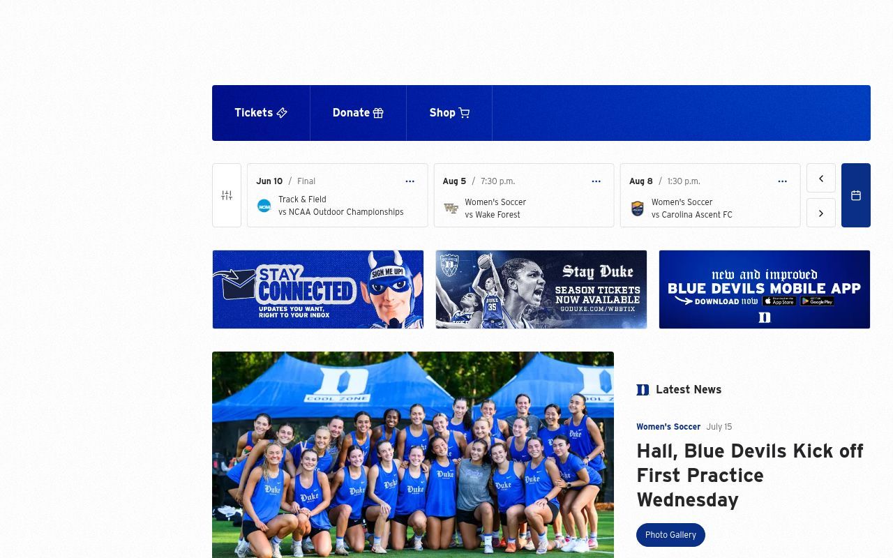 Homepage screenshot of goduke.com