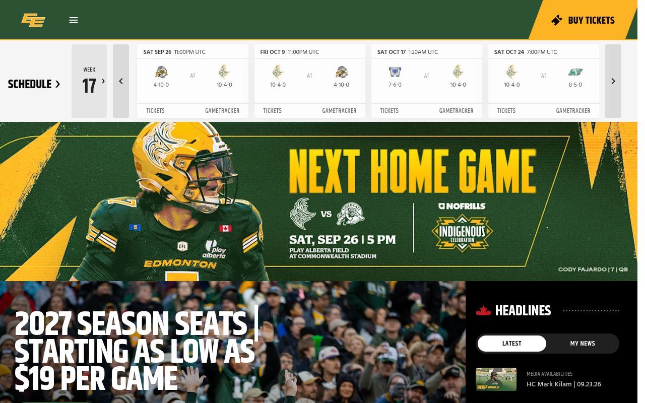 Homepage screenshot of goelks.prod.s.cfl.ca