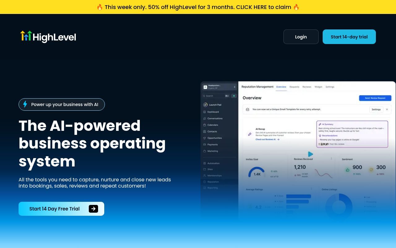 Homepage screenshot of gohighlevel.com