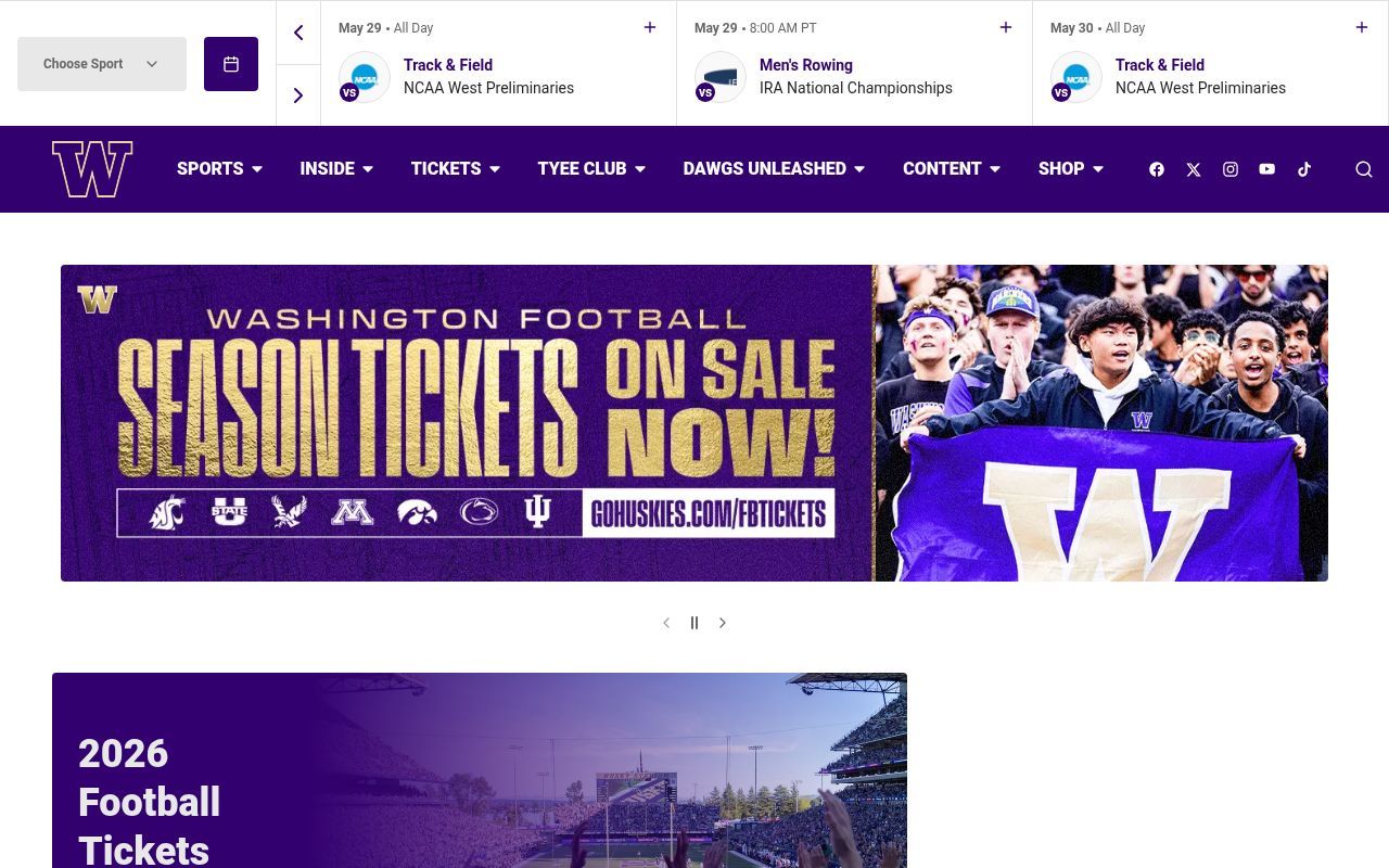 Homepage screenshot of gohuskies.com