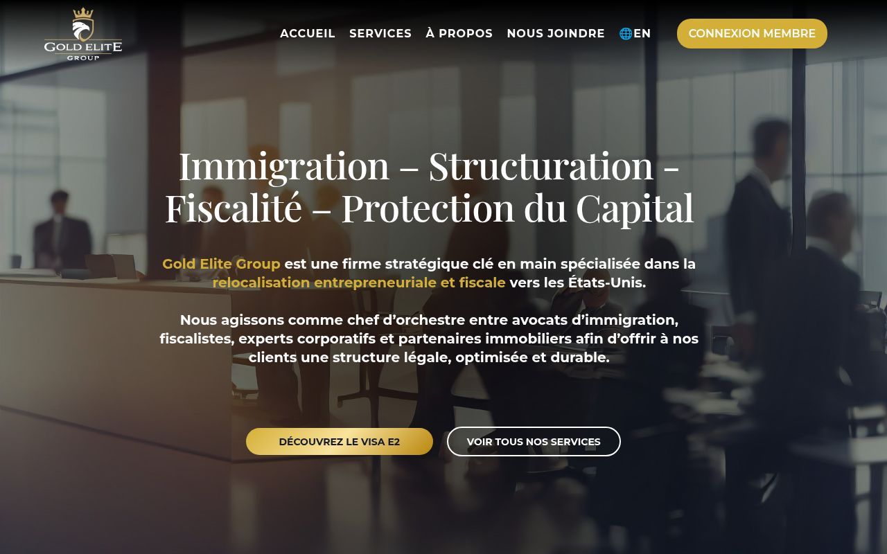 Homepage screenshot of goldelitegroup.com